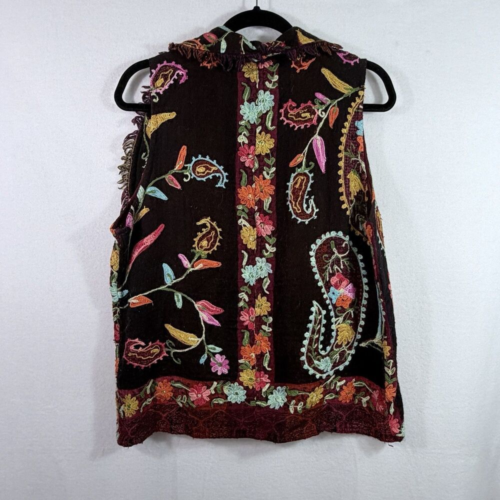ANU 100% Wool Artsy Art to Wear Colorful Embroidered Boho Woven Vest Women's L - Picture 2 of 9